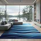 Modern Blue Gradient Ocean Wave Rug