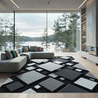 Modern Monochrome Gray Geometric Square Rug