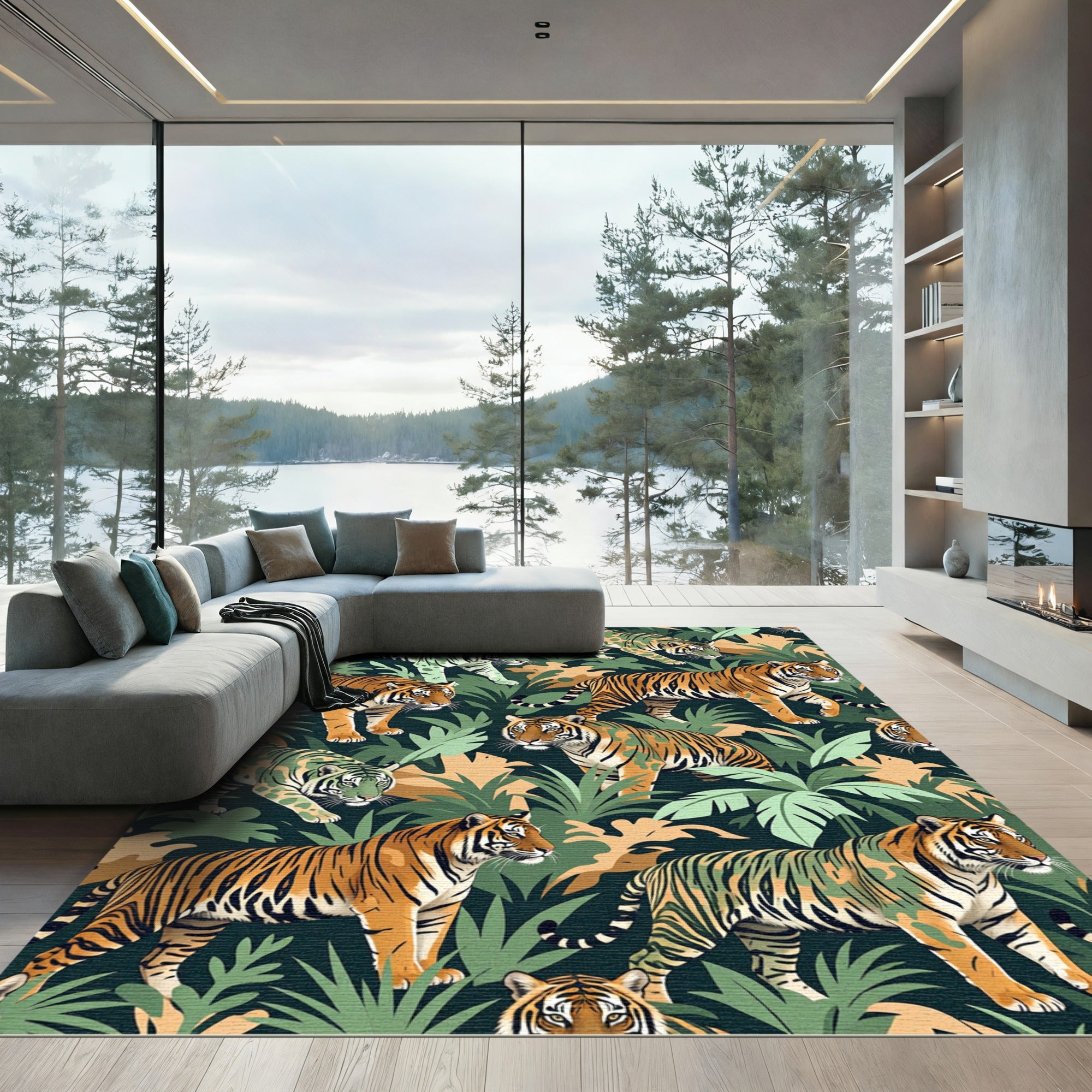 Jungle Cats Green Tiger Composition Rug