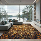 Golden Floral Medallion Ornate Tapestry Rug