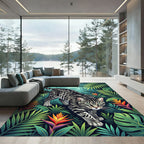 Vivid Jungle Cat Tropical Floral Rug