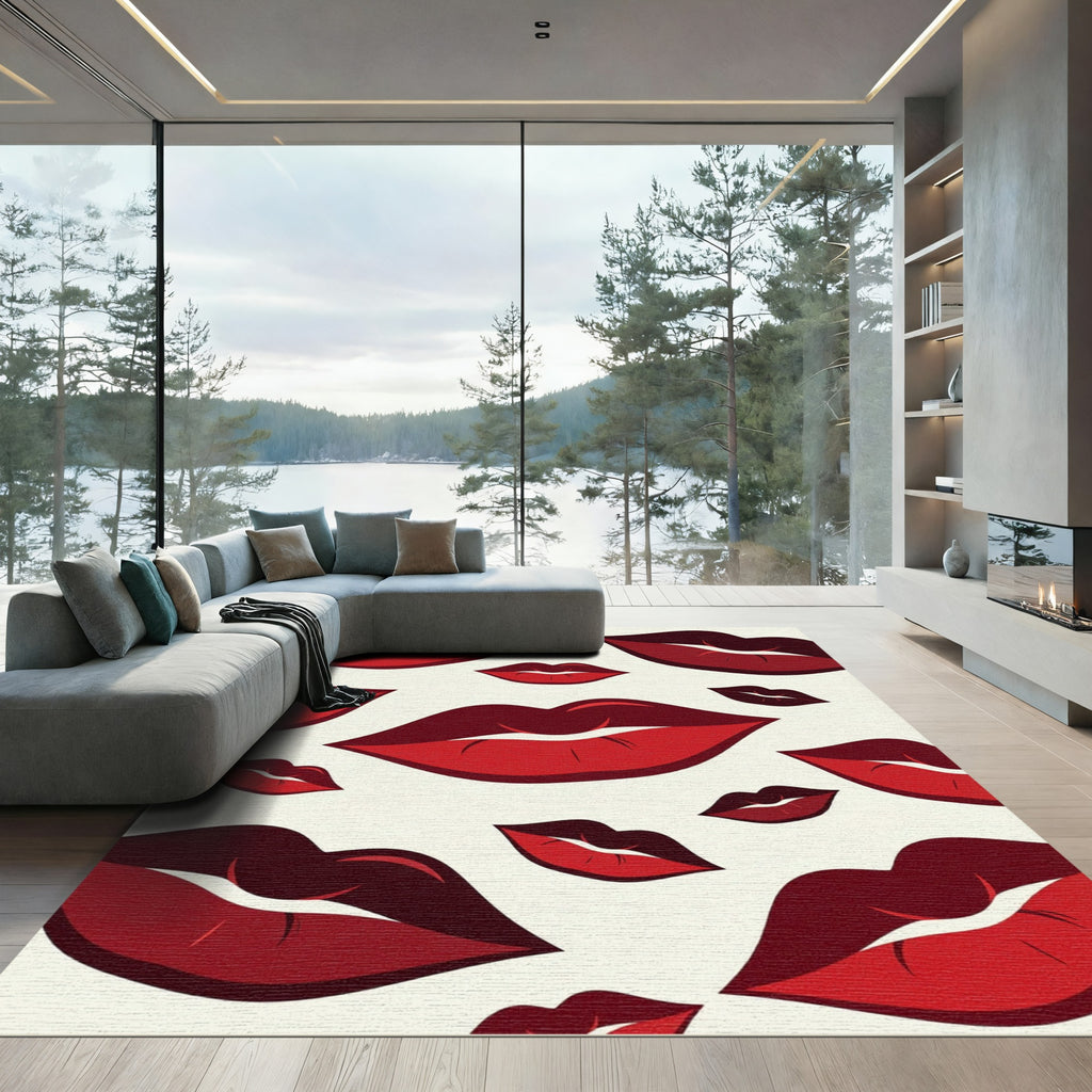 Bold Crimson Floating Lips Graphic Rug