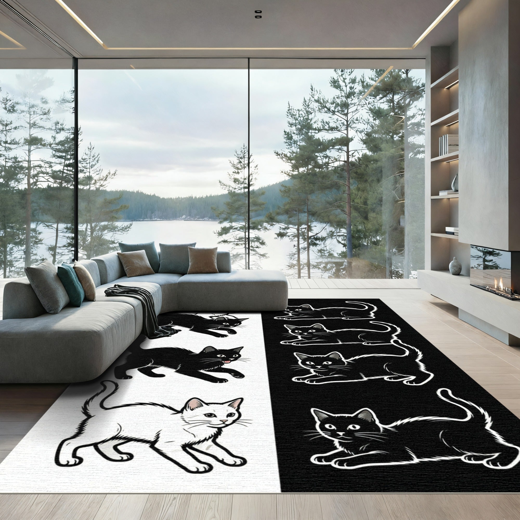Black and White Feline Collection Rug