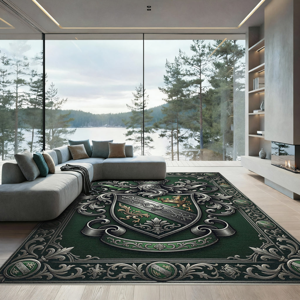 Emerald Green Royal Crest Shield Rug
