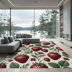 Sweet Strawberry Botanical Illustration Tapestry Rug
