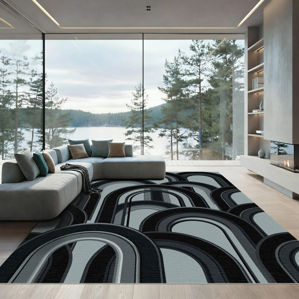 Art Deco Black Arch Overlapping Rug