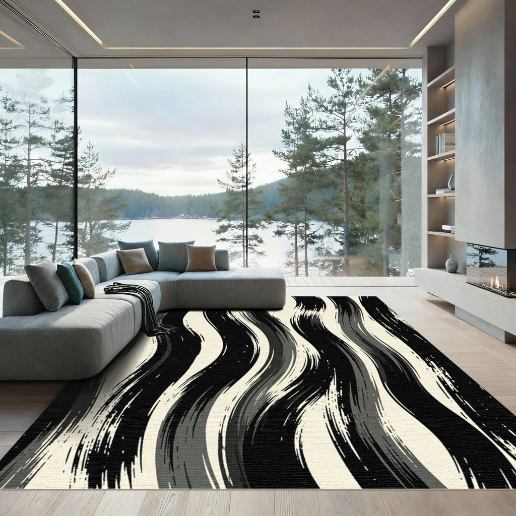 Abstract Monochrome Wavy Vertical Stripe Rug