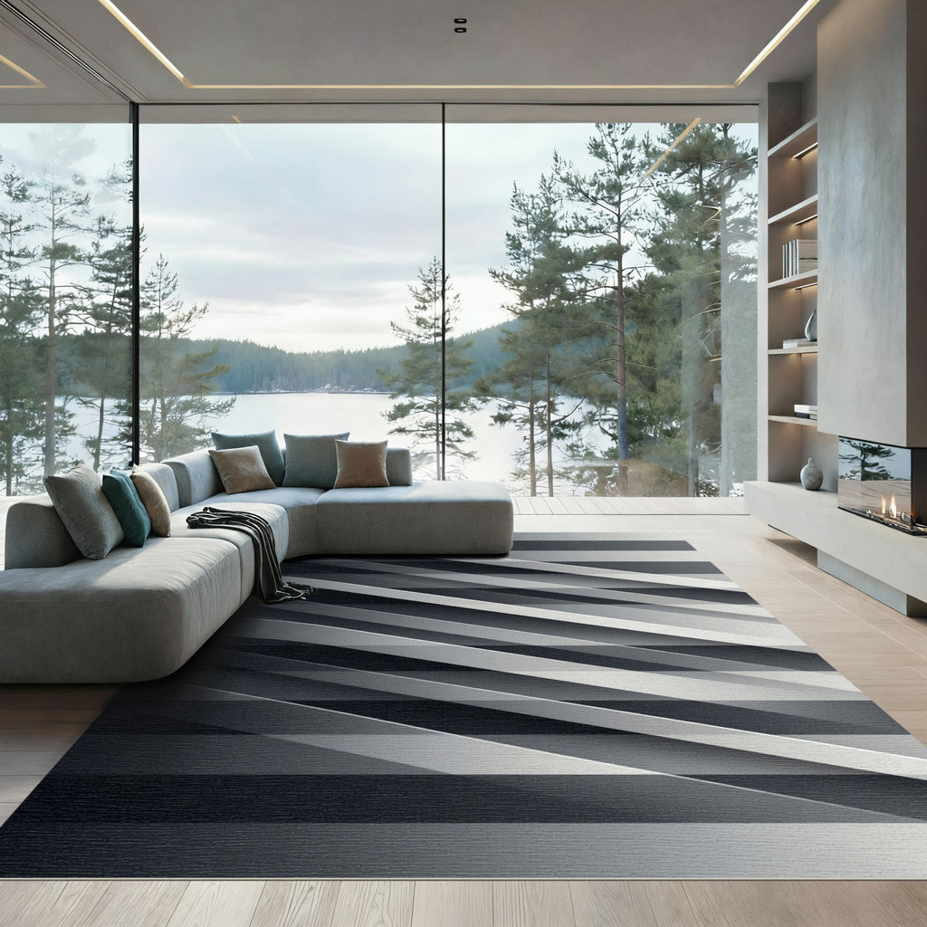 Monochromatic Diagonal Stripe Overlay Rug
