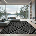 Sophisticated Silver Monochrome Geometric Diamond Rug