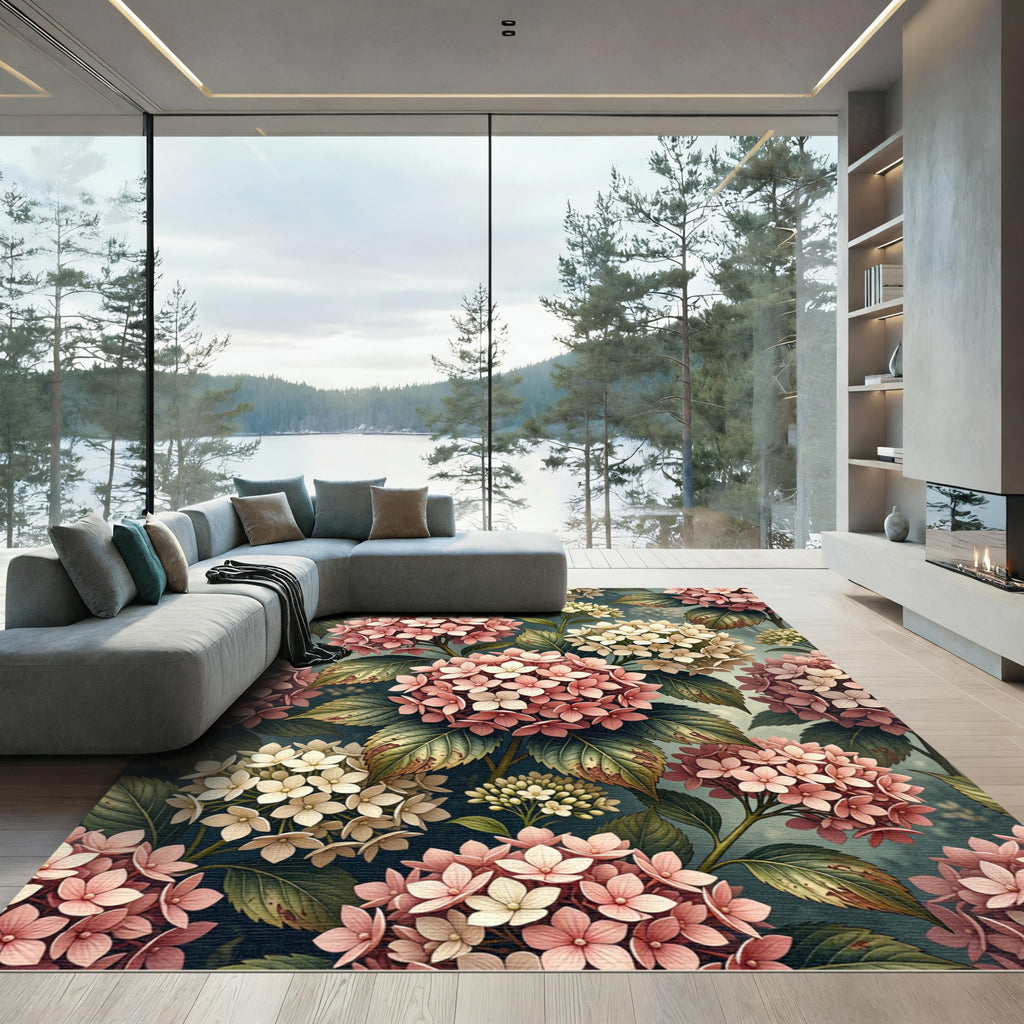 Pink and White Hydrangea Floral Collage Rug