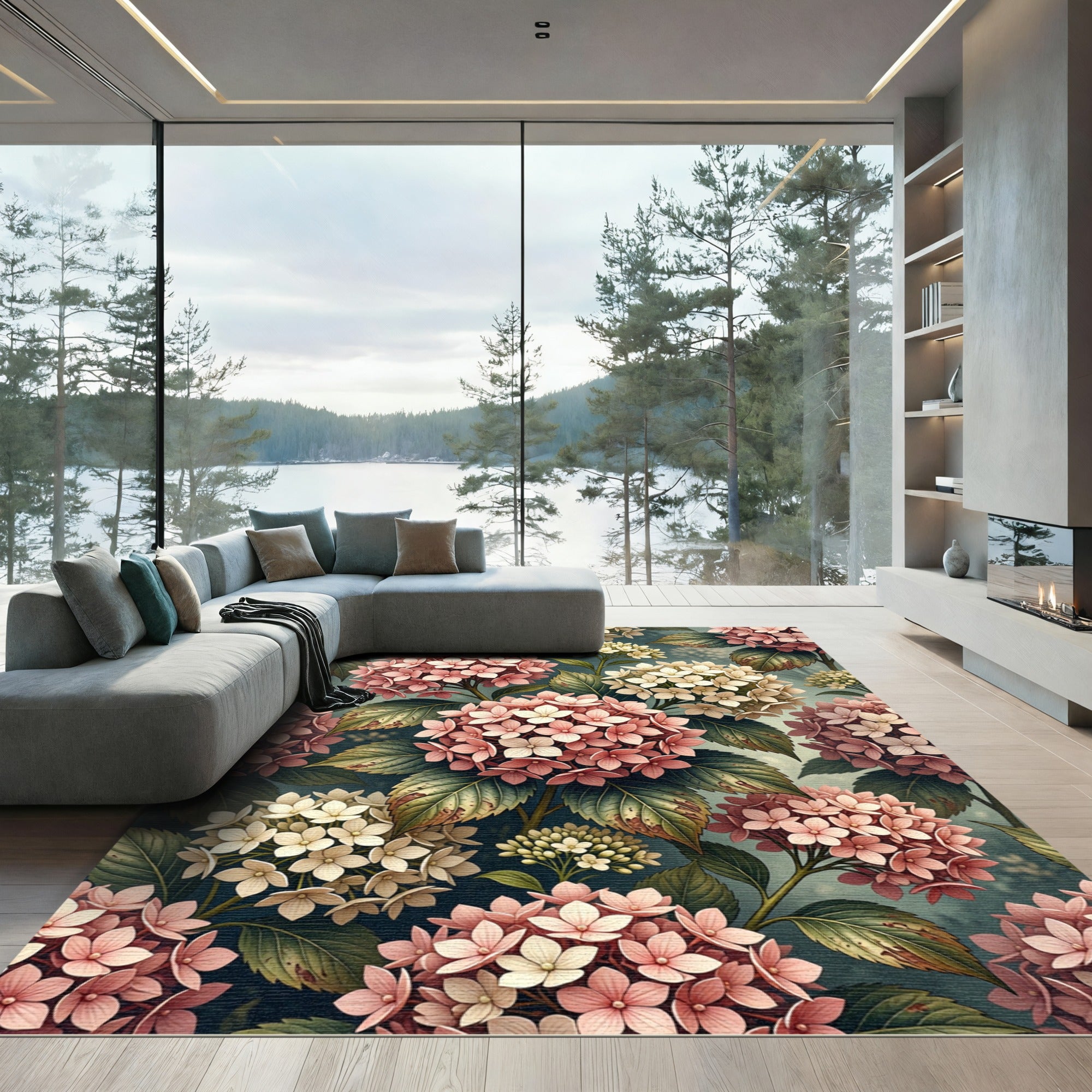 Pink and White Hydrangea Floral Collage Rug