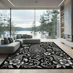 Elaborate Paisley Floral Monochrome Accents Rug