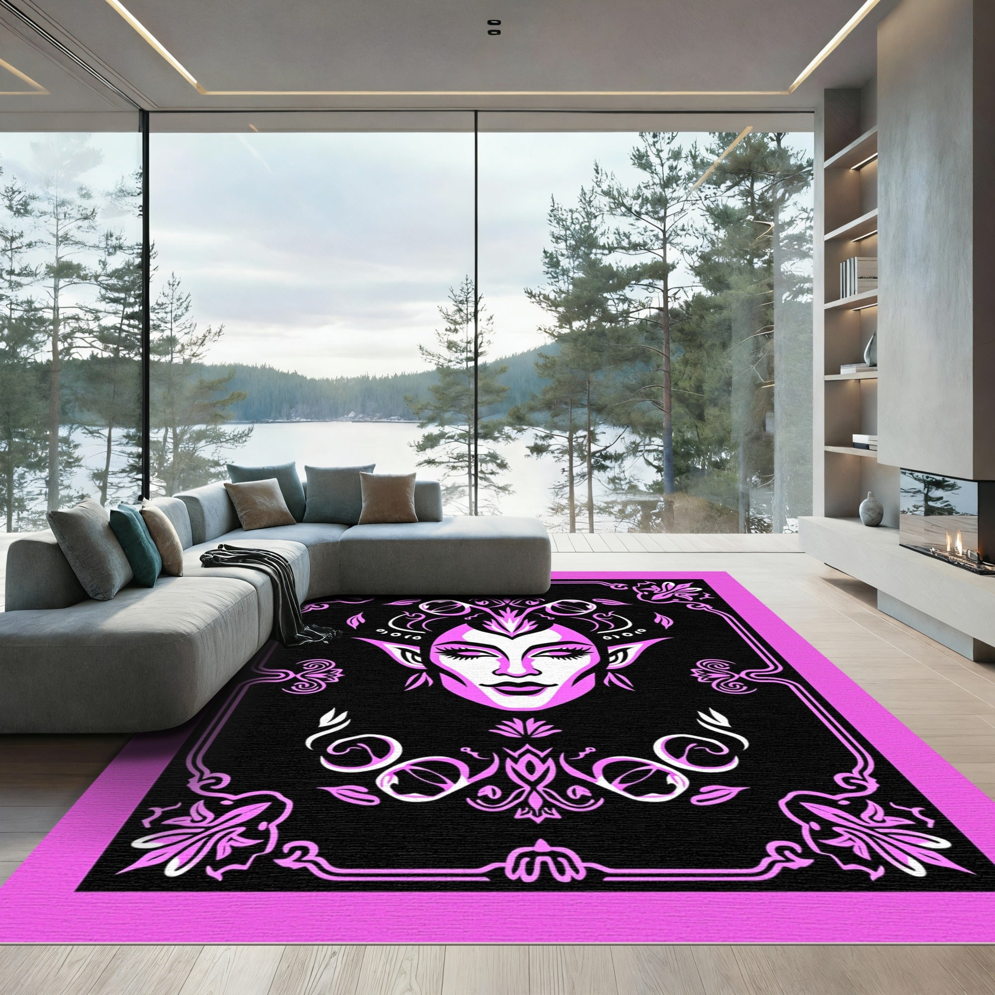Mystical Magenta Elf Portrait Border Rug