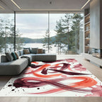 Crimson Coral Brushstroke Abstract Rug