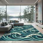 Japanese Teal Rolling Ocean Waves Rug