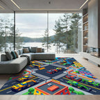 Isometric City Construction Site Scene Rug
