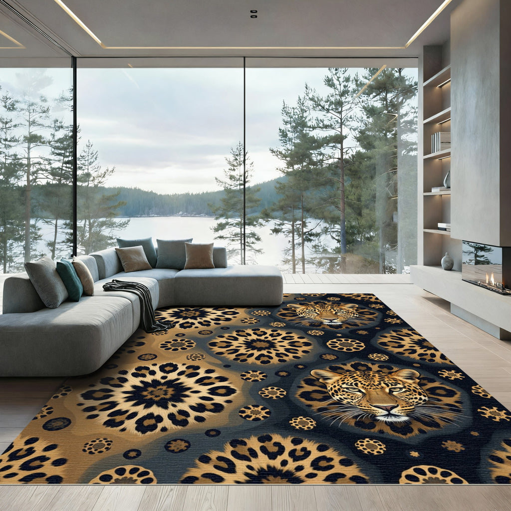 Golden Leopard Medallion Sun Rug