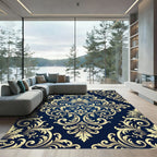 Ornate Gold Acanthus Scrollwork Navy Rug