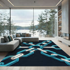 Geometric Teal Hexagon Interlocking Chain Art Rug