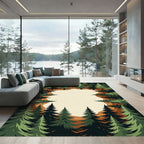 Earthy Woodland Pine Forest Border Rug