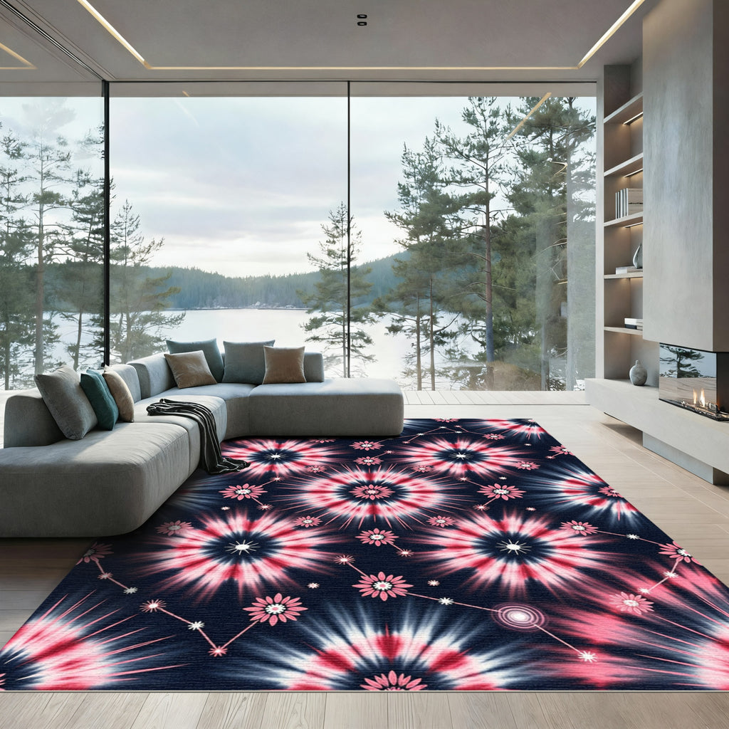 Pink Tie Dye Starflowers Celestial Cluster Rug