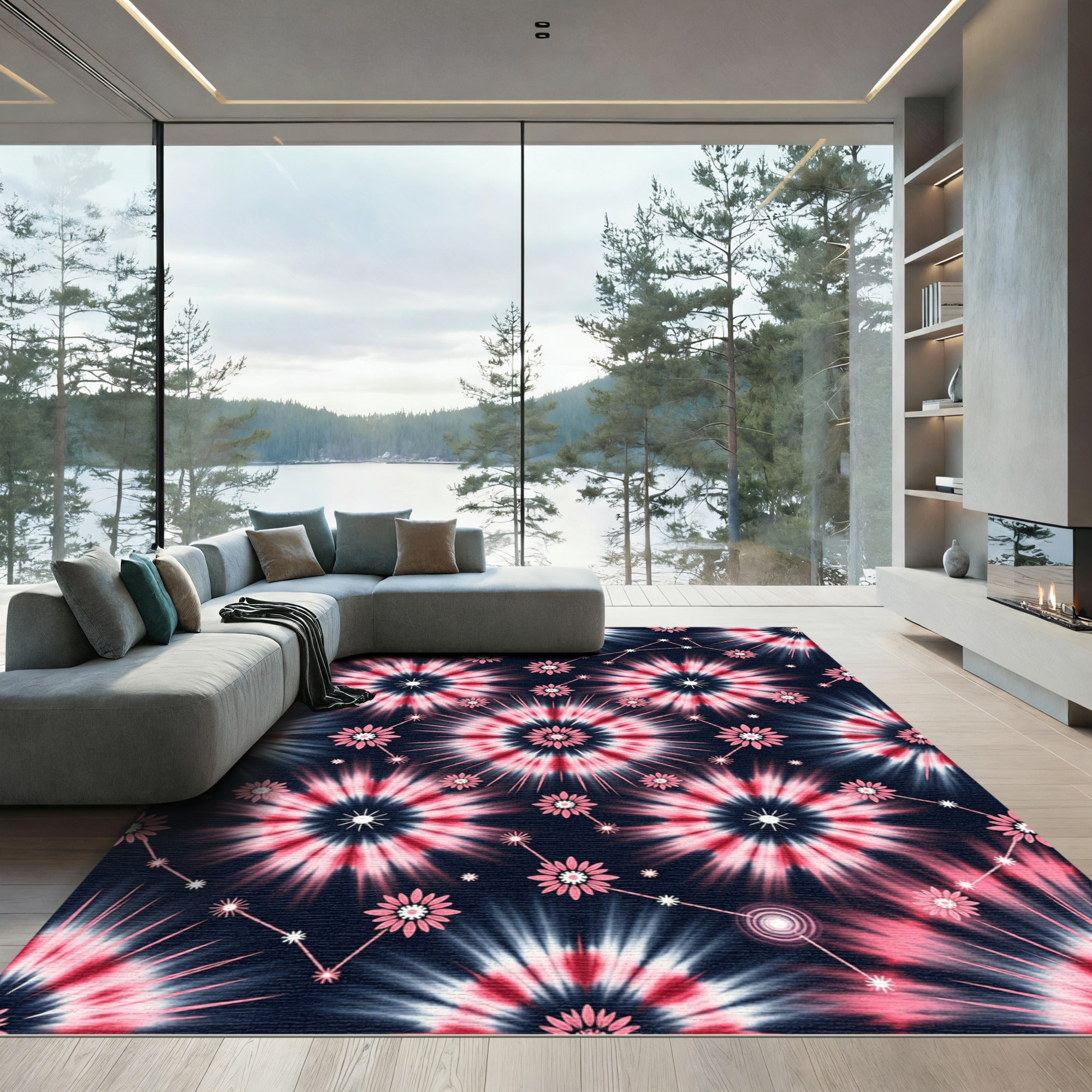 Pink Tie Dye Starflowers Celestial Cluster Rug