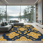 Navy and Gold Interlocking Quatrefoil Rug