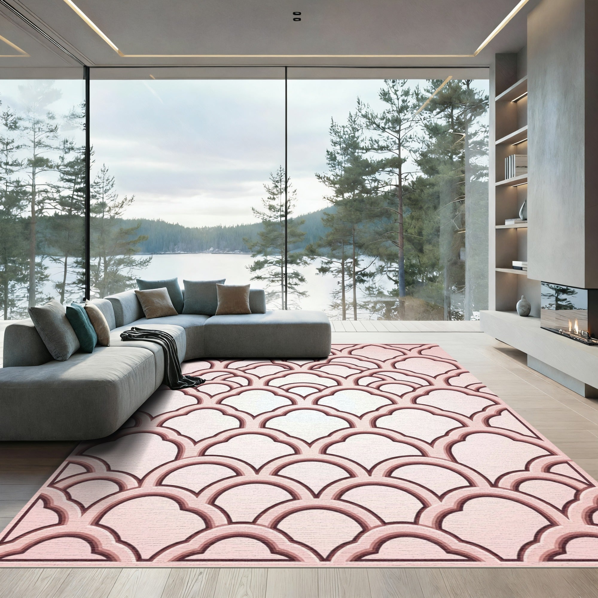 Blush Pink Scalloped Lattice Arch Rug