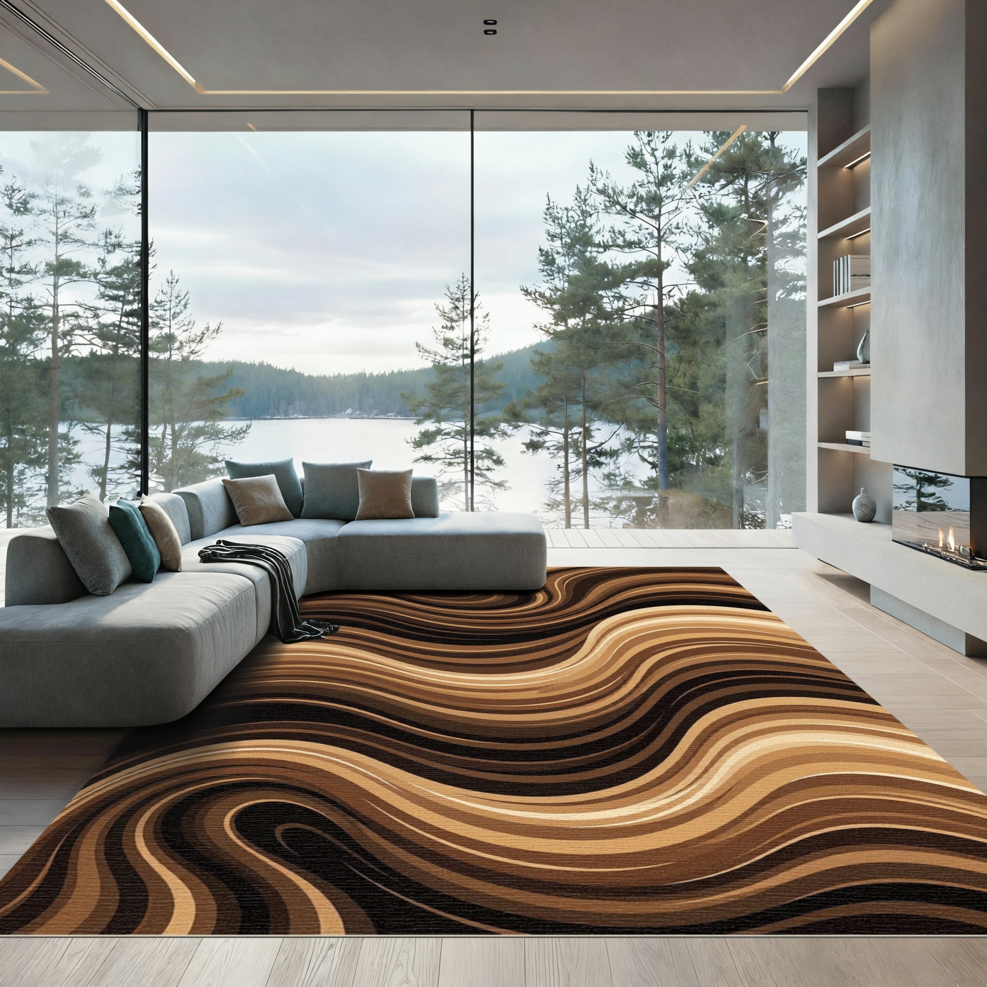 Brown Gradient Flowing Waves Rug