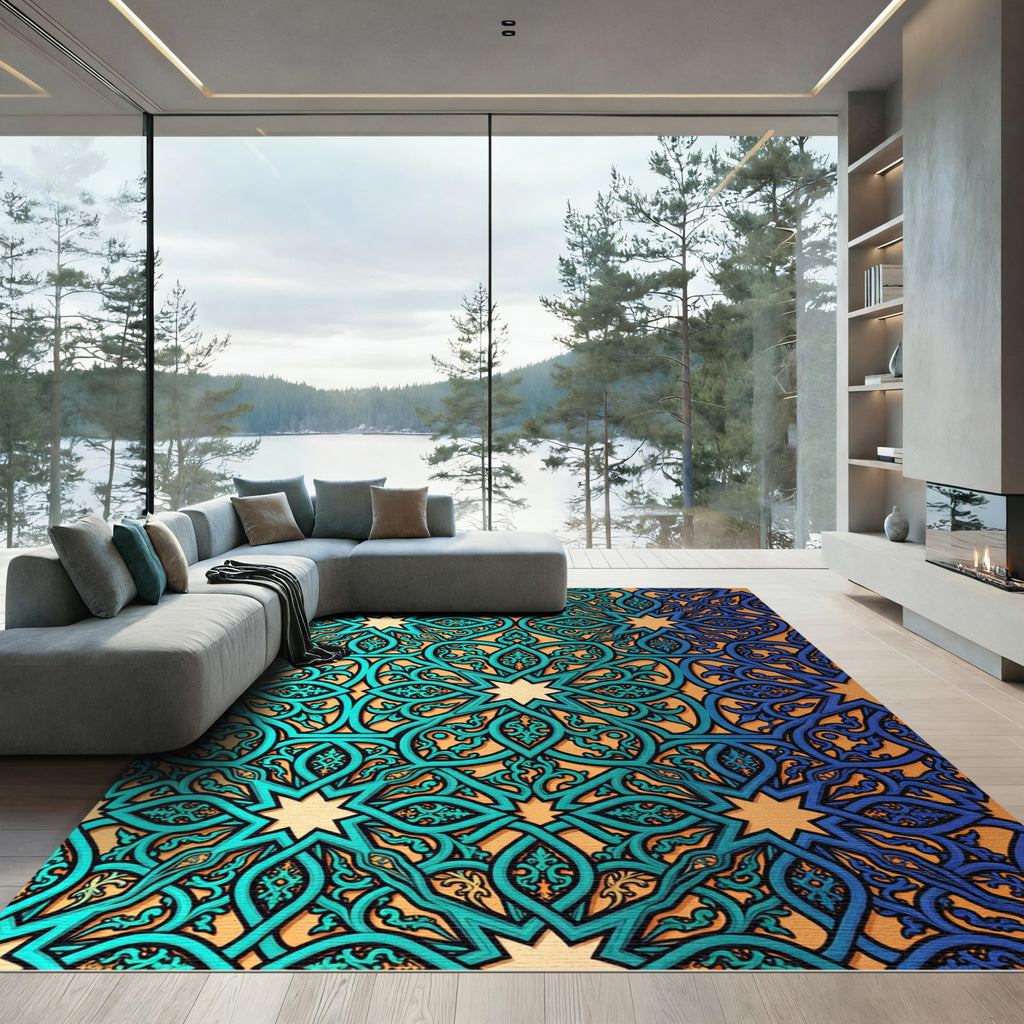 Azure Geometric Star Medallion Rug