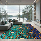 Azure Geometric Star Medallion Rug