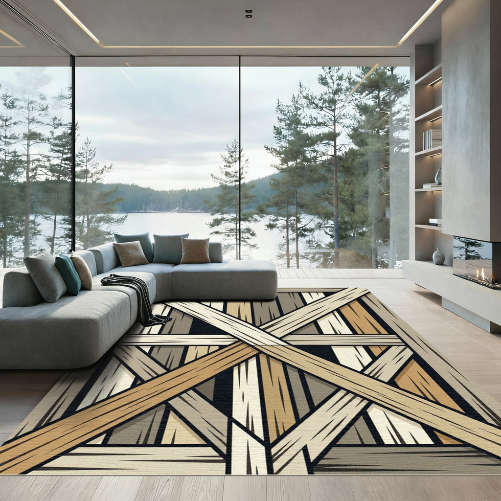 Rustic Wooden Crate Diagonal Beams Rug
