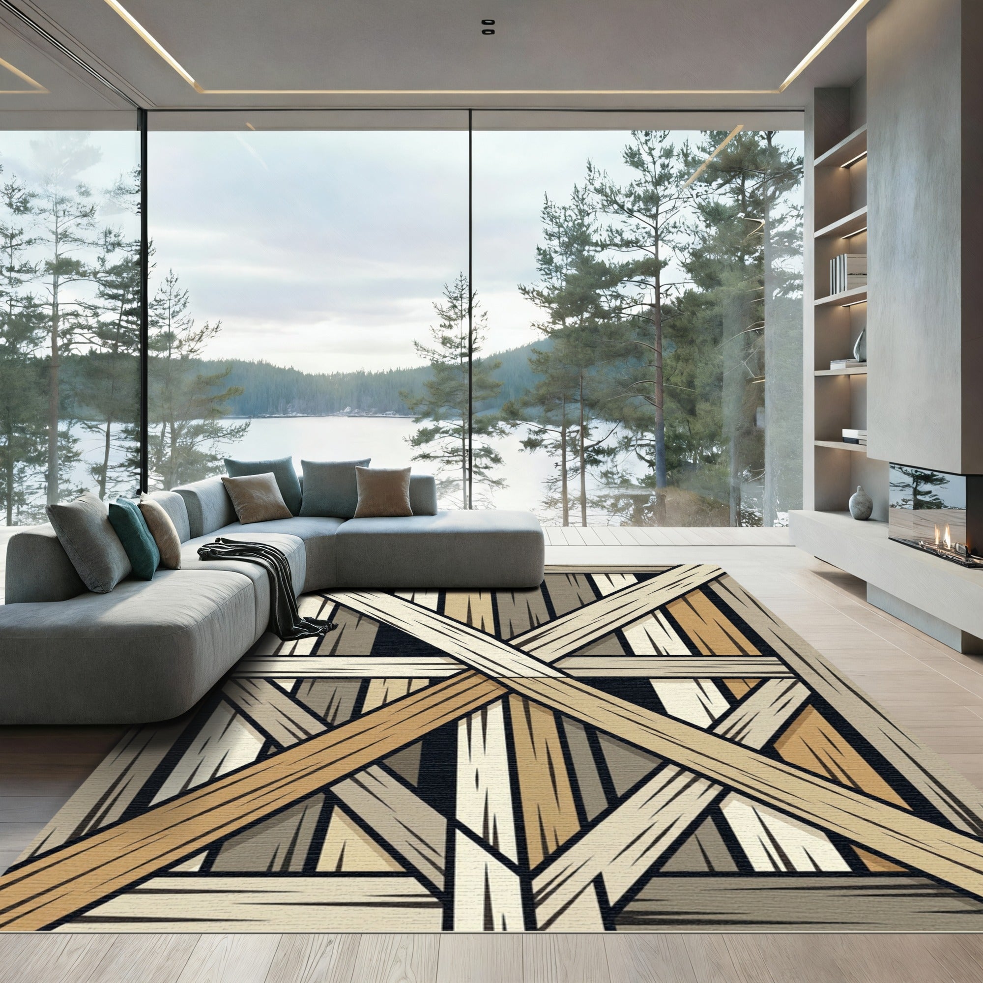 Rustic Wooden Crate Diagonal Beams Rug