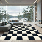 Black Cream Checkerboard Line Relief Rug