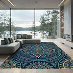 Turquoise Teal Geometric Mandala Rug