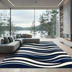 Modern Navy Blue Waving Line Rug