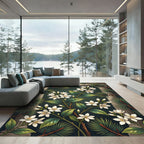 Elegant White Jasmine and Pine Foliage Rug