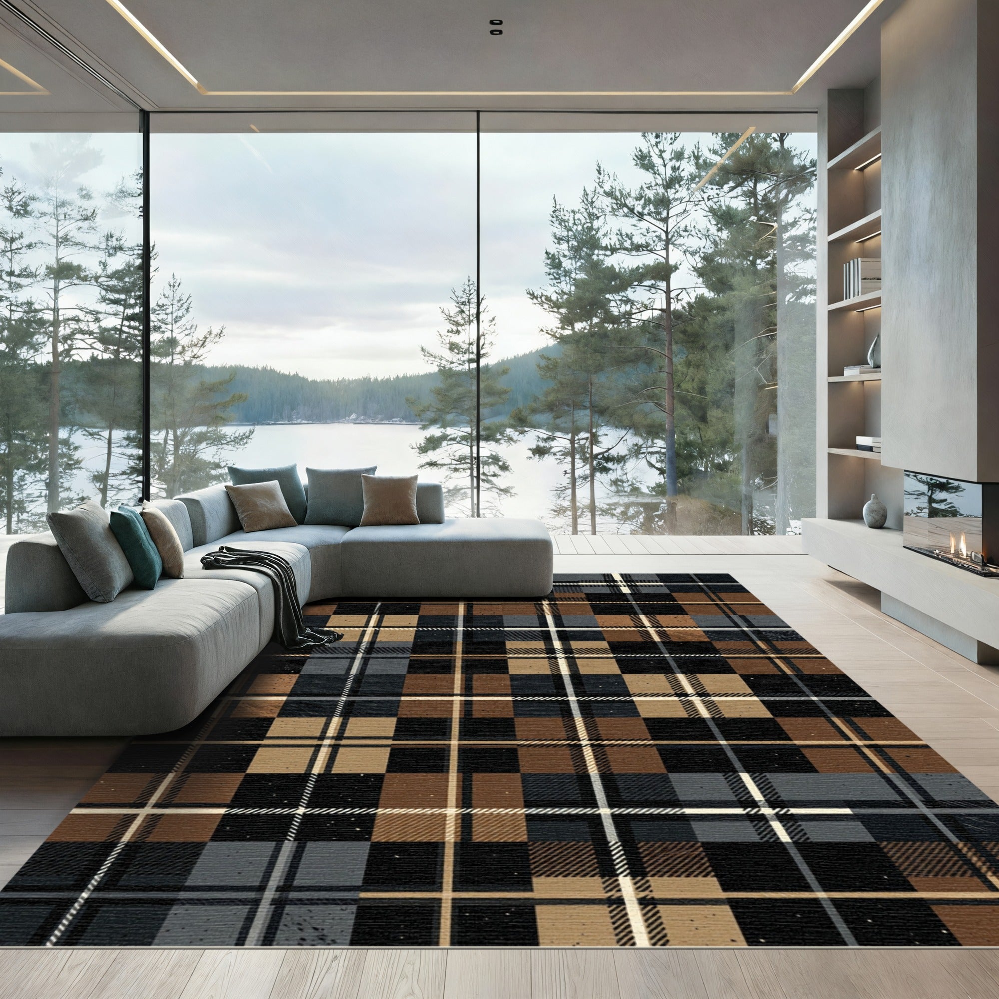 Rustic Earthy Plaid Tartan Check Rug