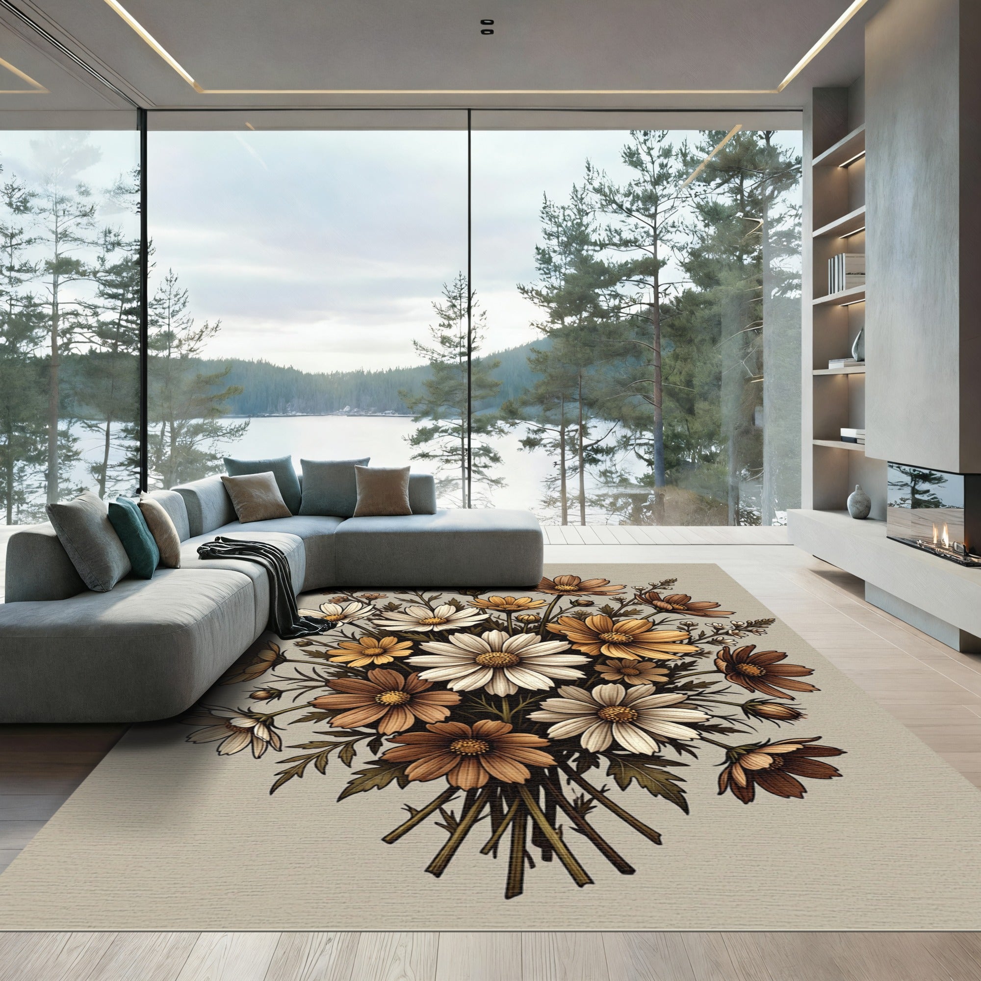 Earthy Bouquet Floral Arrangement Rug