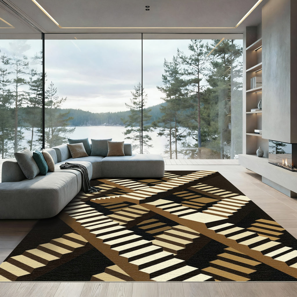 Geometric Illusion Staircase Umber Rug