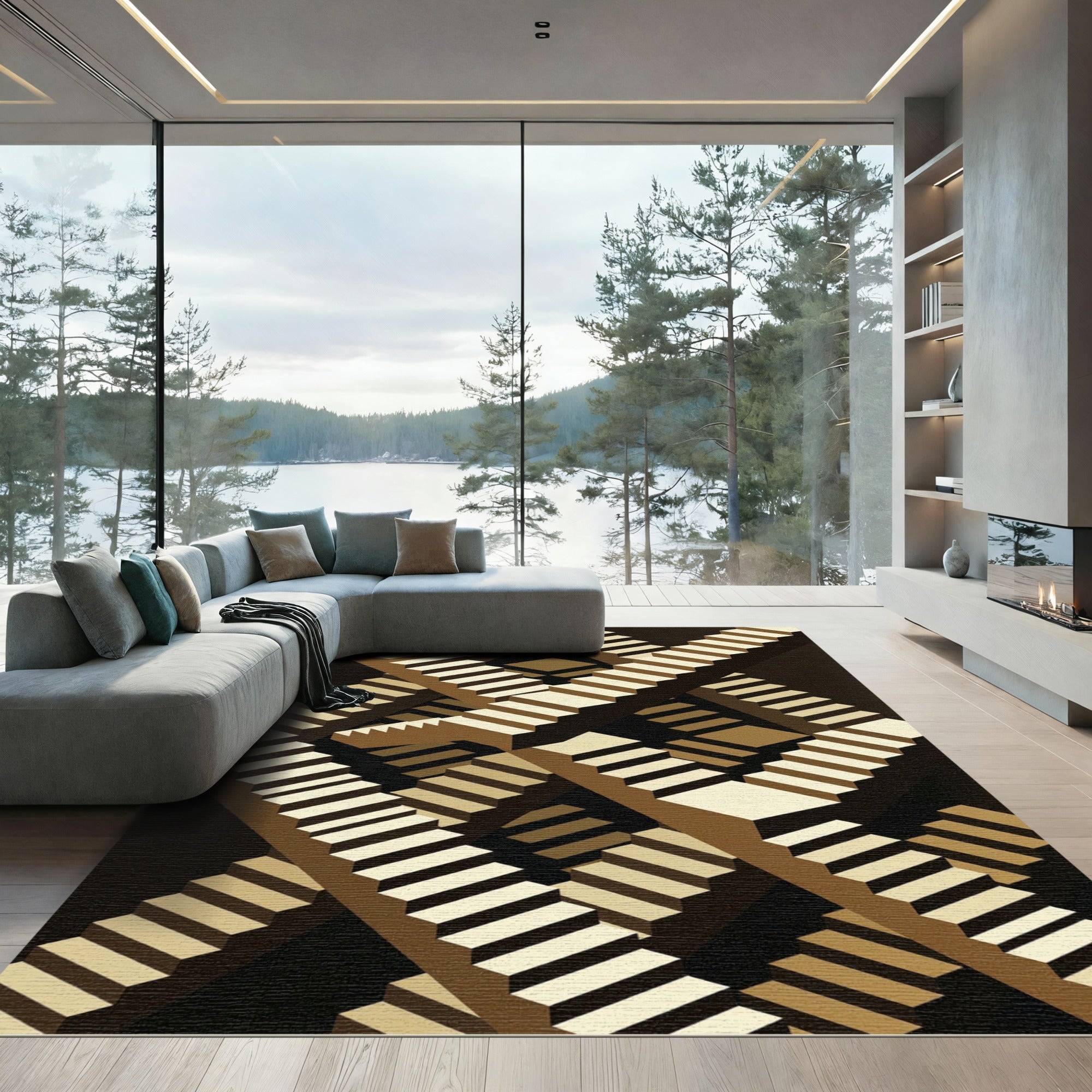 Geometric Illusion Staircase Umber Rug