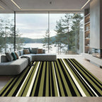 Olive Green and Black Vertical Stripes Rug