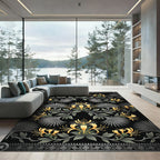 Black Golden Honeysuckle Floral Vine Rug