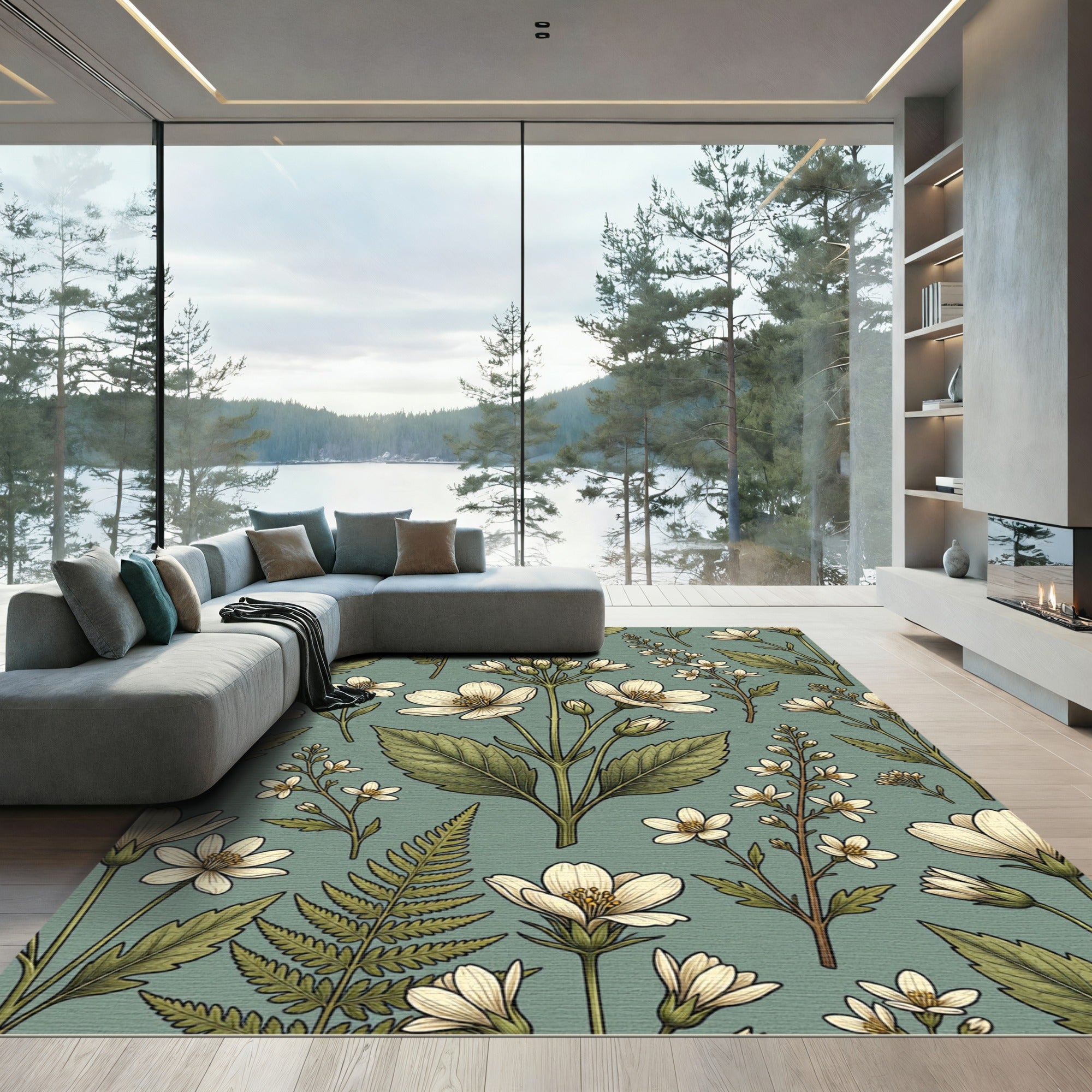 Vintage Sage Green Wildflower Meadow Rug