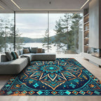 Celestial Blue Golden Geometric Mandalic Rug