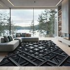 Modern Charcoal Architectural Grid Rug