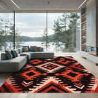Bold Crimson Earthy Geometric Tribal Diamond Rug