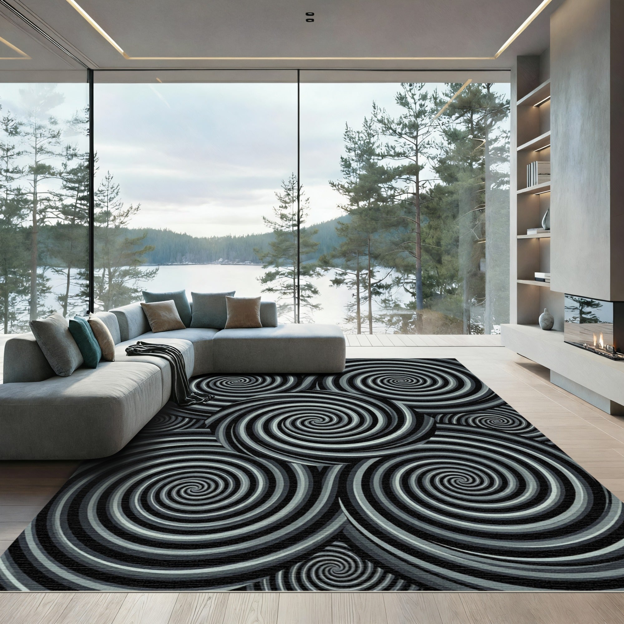 Monochromatic Swirl Optical Illusion Rug