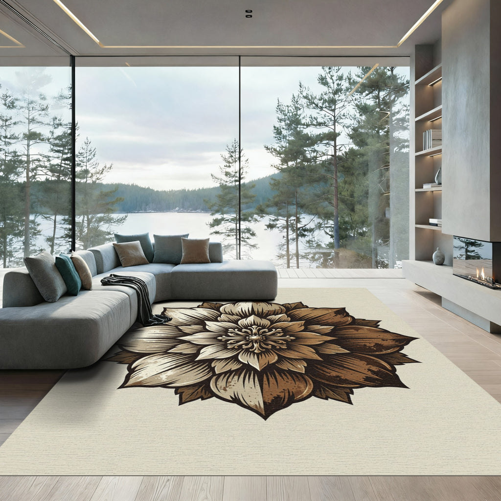 Sepia Tone Antique Floral Symmetry Rug