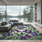 Botanical Purple Bellflower Thistle Meadow Rug